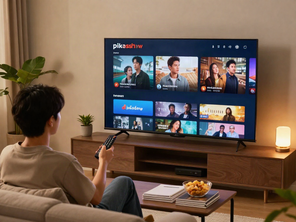 Youthful individual enjoying a pick show streaming session in a cozy living room.